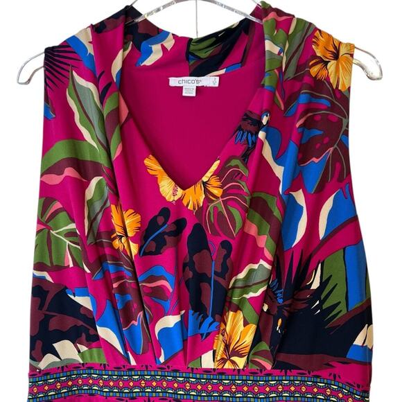 CHICO'S Classic Pleat Rainforest Sleeveless Botanic Berry Maxi Dress Size 2 = 12 - Picture 3 of 14